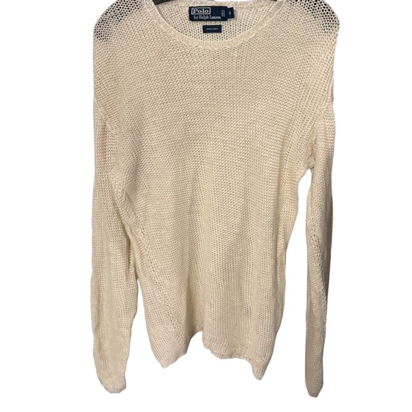 Ralph Lauren Women’s Open Knit LINEN Sweater Crew Neck Long Sleeve Sz S - Picture 2 of 13
